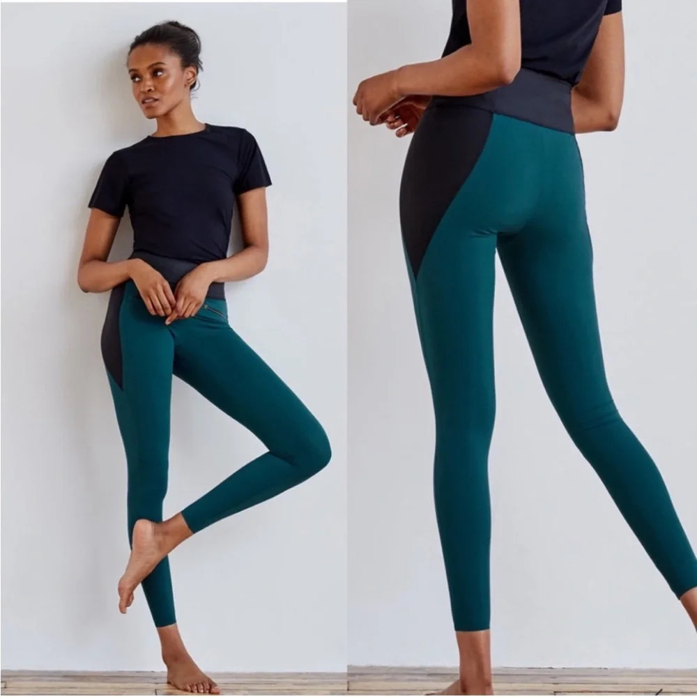 Aday Throw it Higher Leggings Teal Green Black High Rise Zip Pocket